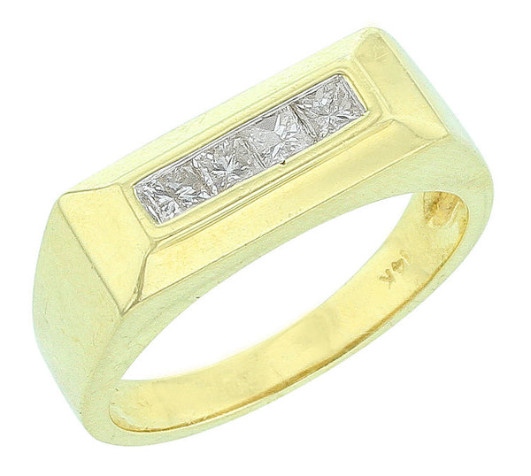 Linear Round Cut White Diamond Ring in Yellow Gold