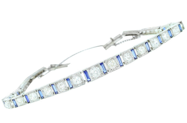 Art Deco Diamond and Sapphire Bracelet, 18K White Gold