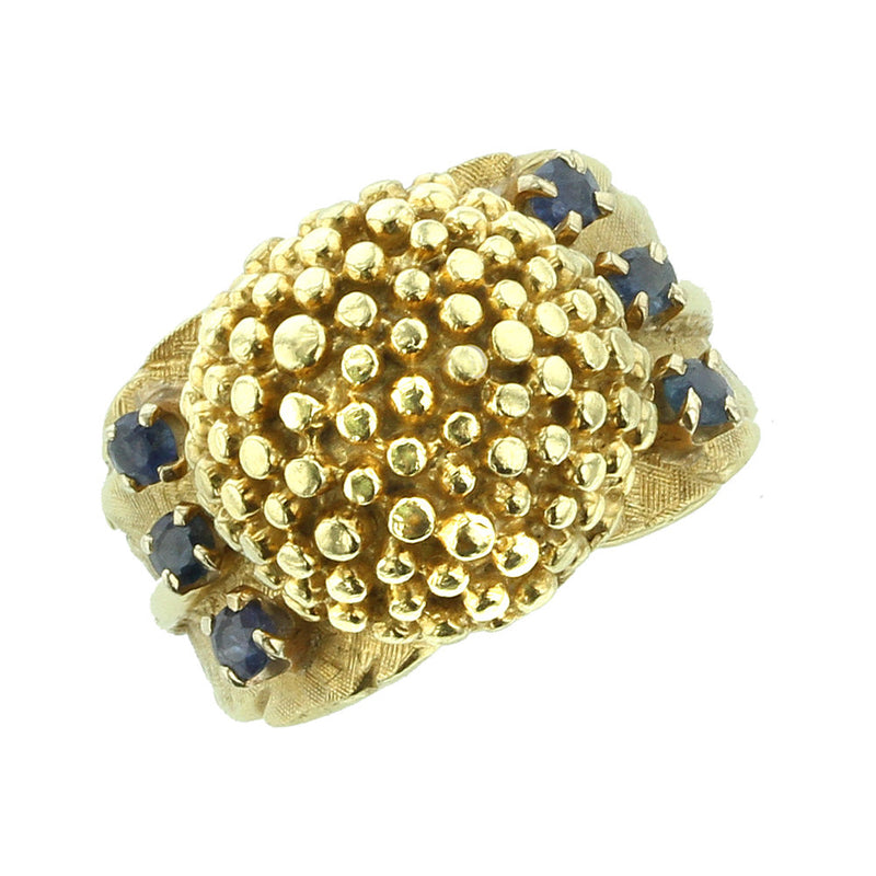 18K Yellow Gold Cluster and Sapphire Ring