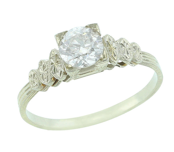 Solitaire Diamond Ring with Metal Ovals, 18K White Gold
