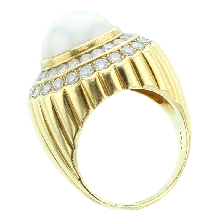 18K Yellow Gold, Mabe Pearl and Diamond Ring