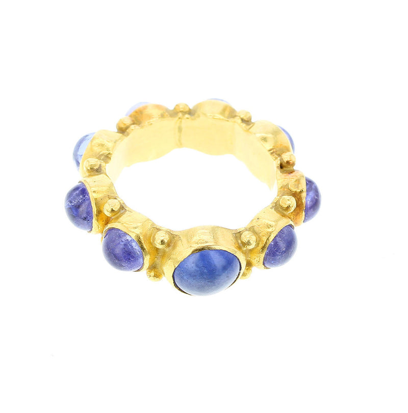 Blue Sapphire Cabochon Eternity Ring, 18K Yellow Gold