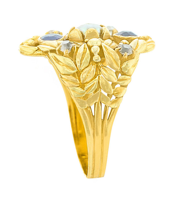 Antique Art Nouveau Pearl Sapphire and Diamond Ring