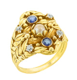 Antique Art Nouveau Pearl Sapphire and Diamond Ring