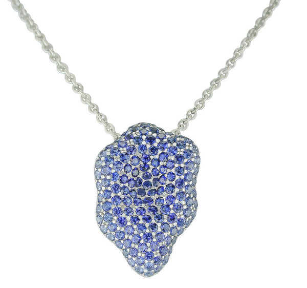 Curved Floral Blue Sapphire Pendant- Part of Jewelry Set
