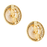 White Mabe Pearl and Round Diamond Earrings, Yellow Gold