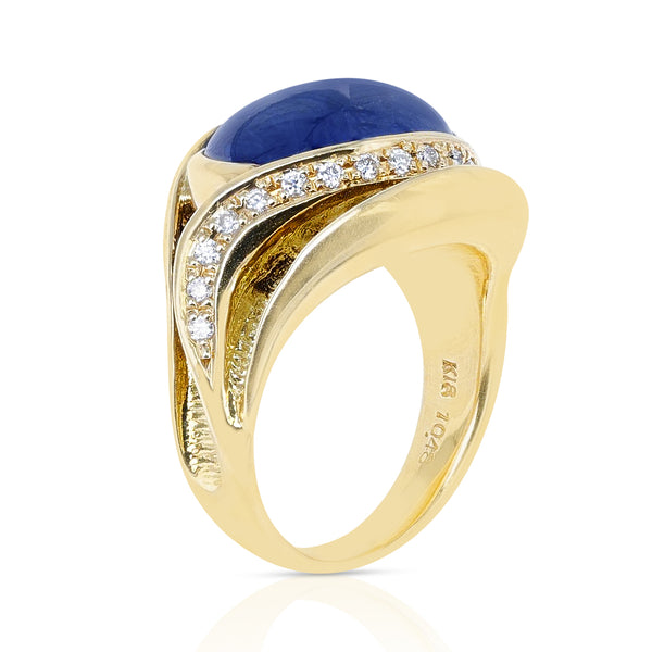 10 ct. Sapphire Cabochon and Diamond Cocktail Ring, 18K Yellow Gold