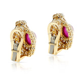 Oval Ruby Cabochon and Sapphire Cabochon and Diamonds Earrings