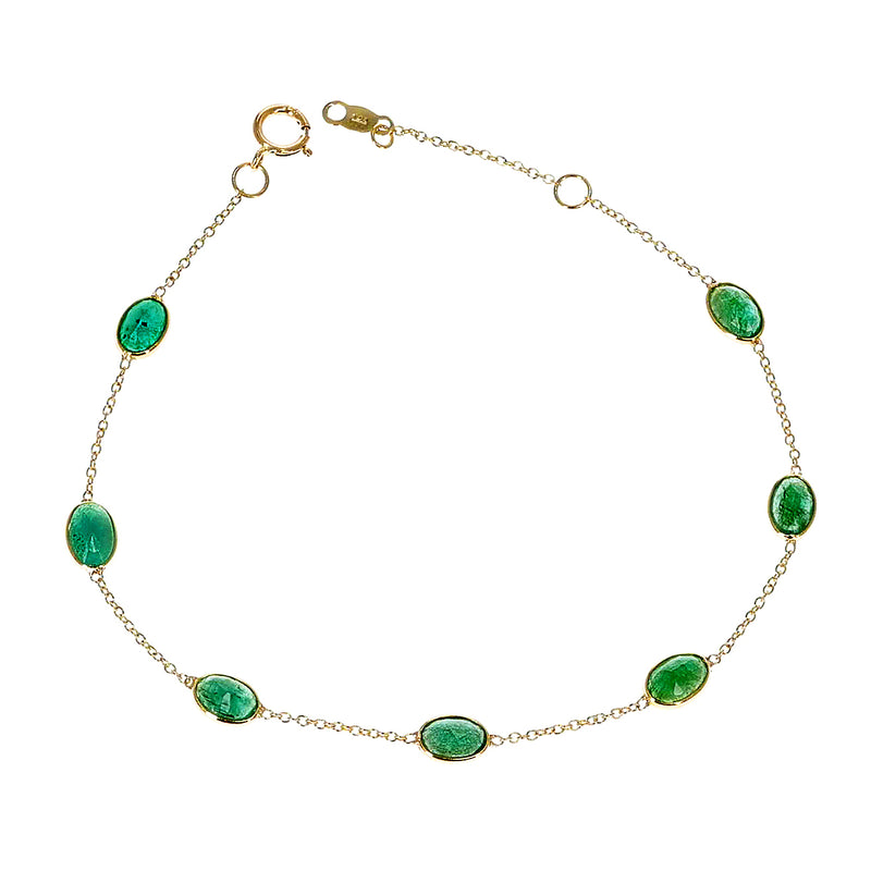 Oval Genuine Emerald 18k Yellow Gold Bracelet