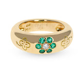 Van Cleef & Arpels Emerald and Diamond Floral Ring with Alhambra Design, 18K