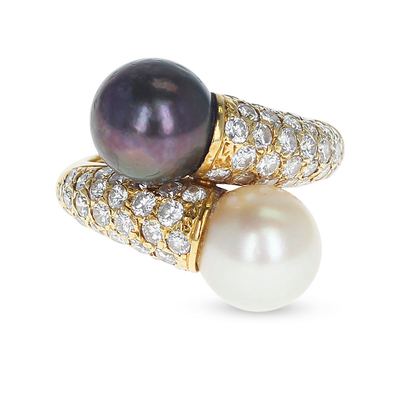 Van Cleef & Arpels Toi Et Moi 9.5MM Pearl and Diamond Ring, 18K Yellow Gold