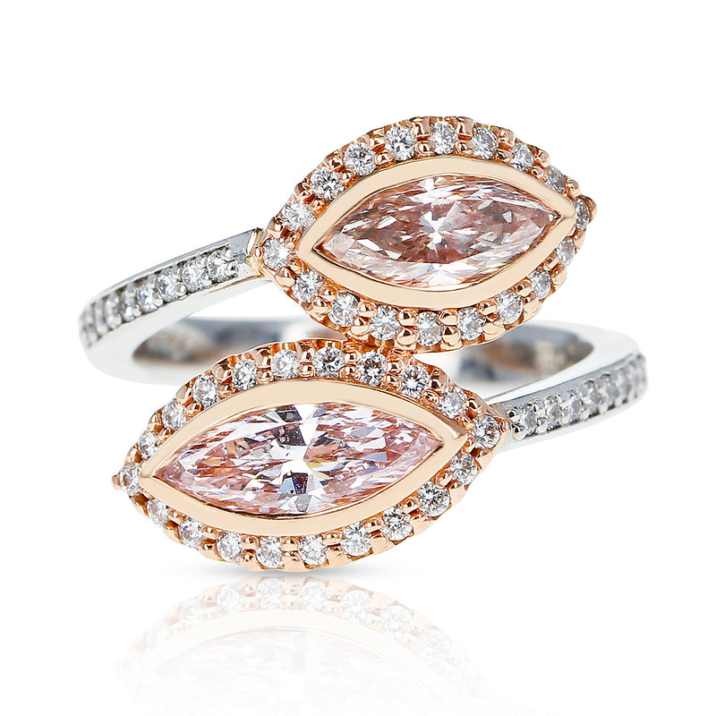 Twin Marquise Pink Diamond Ring accented with Pink and White Round Diamonds