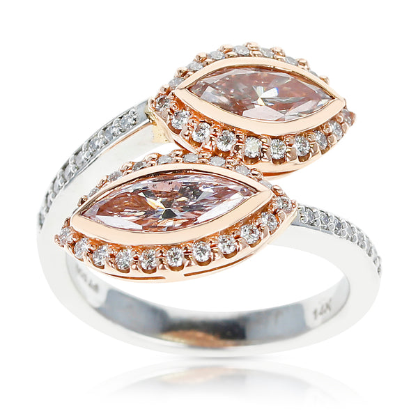 Twin Marquise Pink Diamond Ring accented with Pink and White Round Diamonds