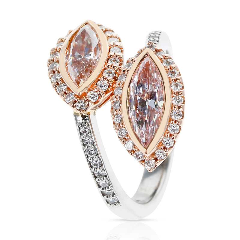 Twin Marquise Pink Diamond Ring accented with Pink and White Round Diamonds
