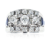 1950s Thirteen Round Diamond accented with Two Sapphire Trapezoids, 18K Gold