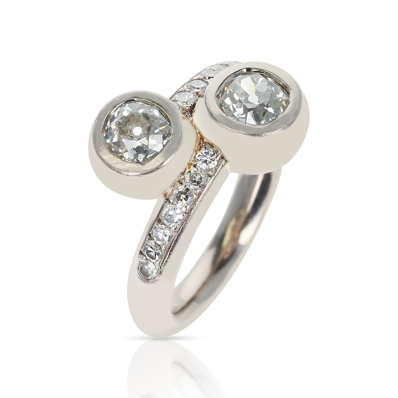 0.85 carat each Two Round Diamonds Toi et Moi Engagement Ring
