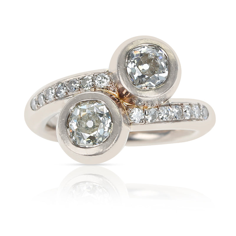 0.85 carat each Two Round Diamonds Toi et Moi Engagement Ring