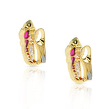 Pear, Oval and Square Ruby with Round and Baguette Diamond Earrings, 18K Gold