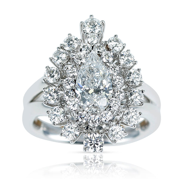 GIA Certified 1 carat D VS2 Pear Shape Diamond Double Halo Engagement Ring