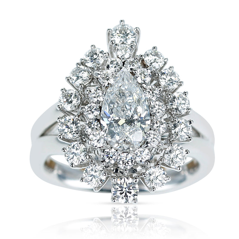 GIA Certified 1 carat D VS2 Pear Shape Diamond Double Halo Engagement Ring