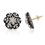 17.20 ct. Snowflake Obsidian Earrings with 0.64 ct. Diamonds, 14k