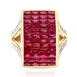 Invisible-Set Ruby and Diamond Cocktail Ring, 18k Yellow Gold