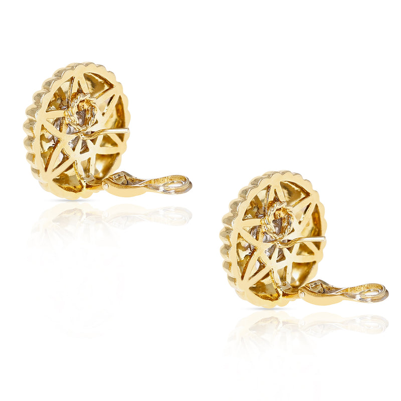 18k Yellow Gold Floral Circular Clip-on Earrings with Diamonds