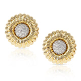 18k Yellow Gold Floral Circular Clip-on Earrings with Diamonds