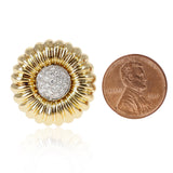 18k Yellow Gold Floral Circular Clip-on Earrings with Diamonds
