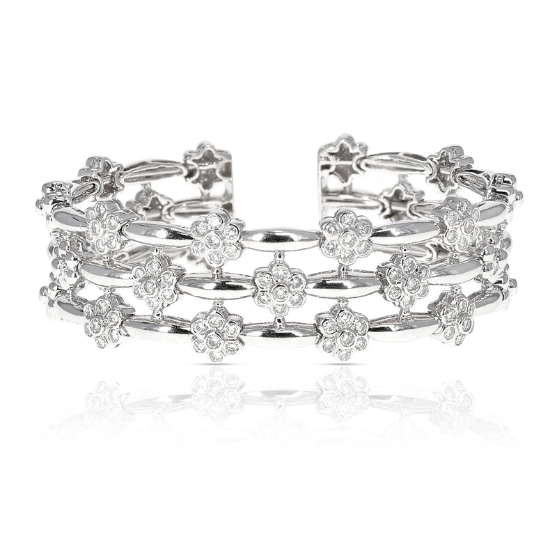 2.75 ct. Diamond Floral Expandable Bangle Cuff, 18 Karat White Gold