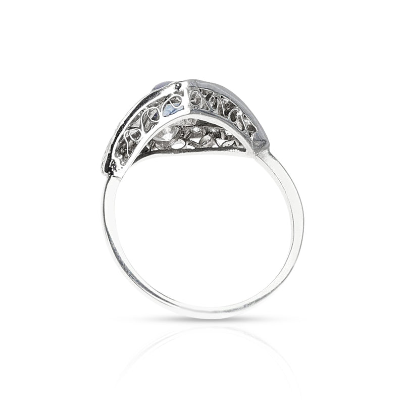 Art Deco-Style Diamond and Sapphire Cabochon Platinum Ring