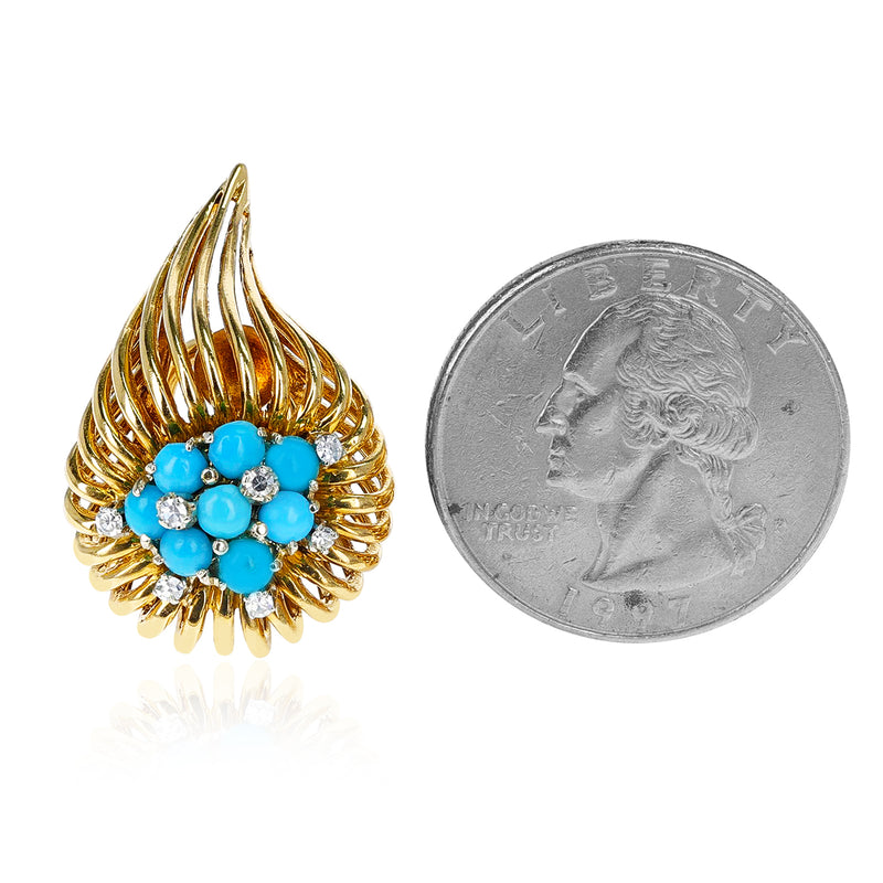 Italy Tiffany & Co. Retro-Style Leaf Turquoise and Diamond Earrings