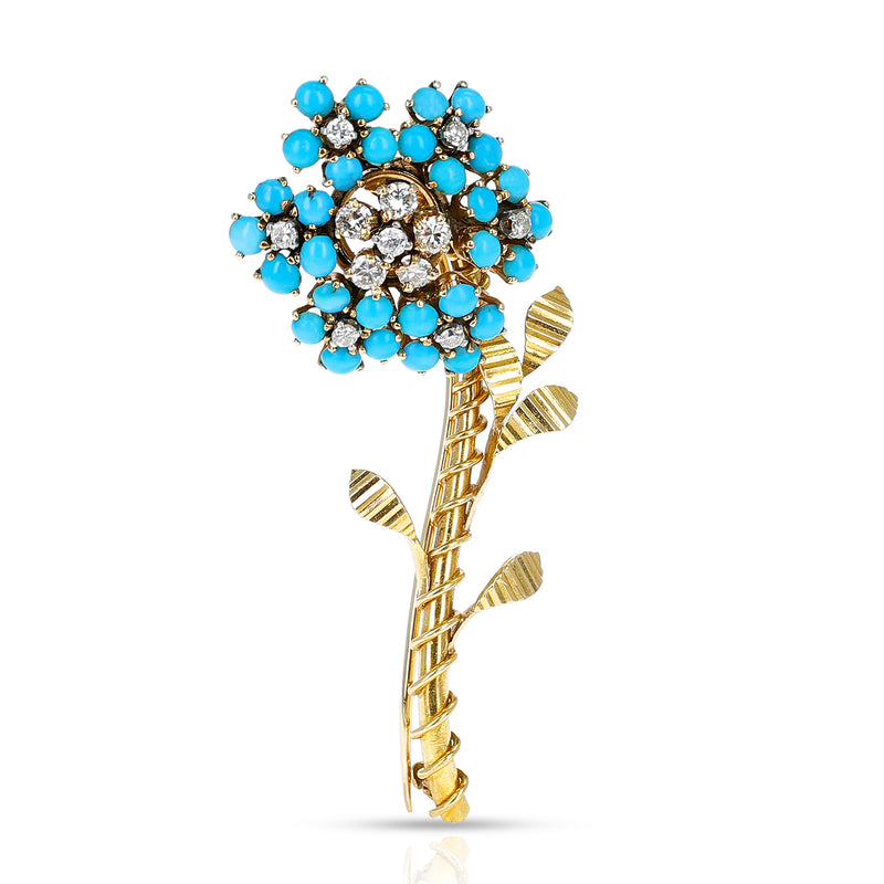 Van Cleef & Arpels Turquoise and Diamond Flower Brooch