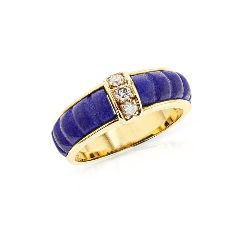 French Van Cleef & Arpels Carved Lapis and Diamond Ring, 18k