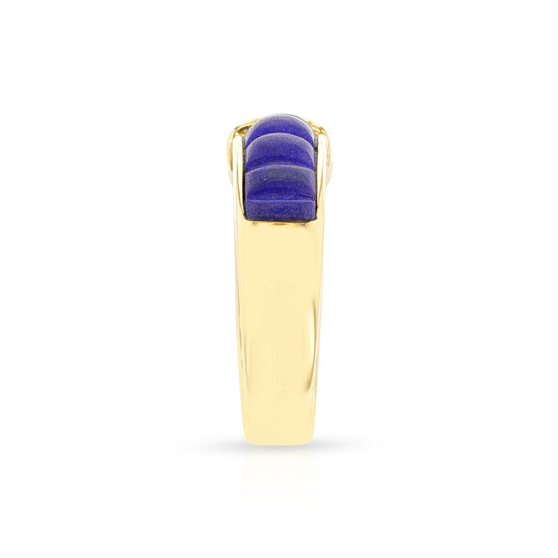 French Van Cleef & Arpels Carved Lapis and Diamond Ring, 18k