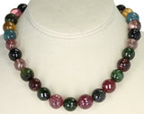 Genuine & Natural Large Round and Faceted Multi-Tourmaline Beads Necklace, 14K Gold