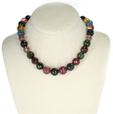 Genuine & Natural Large Round and Faceted Multi-Tourmaline Beads Necklace, 14K Gold