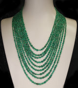 Genuine & Natural Smooth Emerald Small Tumbled Beads Necklace, 9 Lines