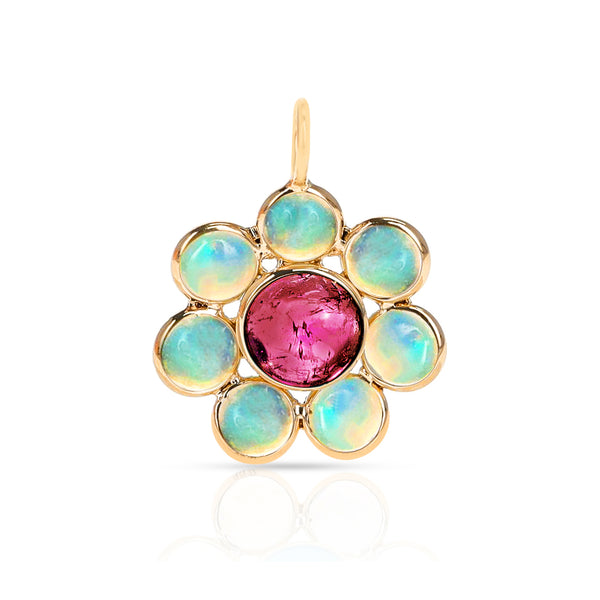 Opal and Gemstone Floral Pendant, 18k Yellow Gold