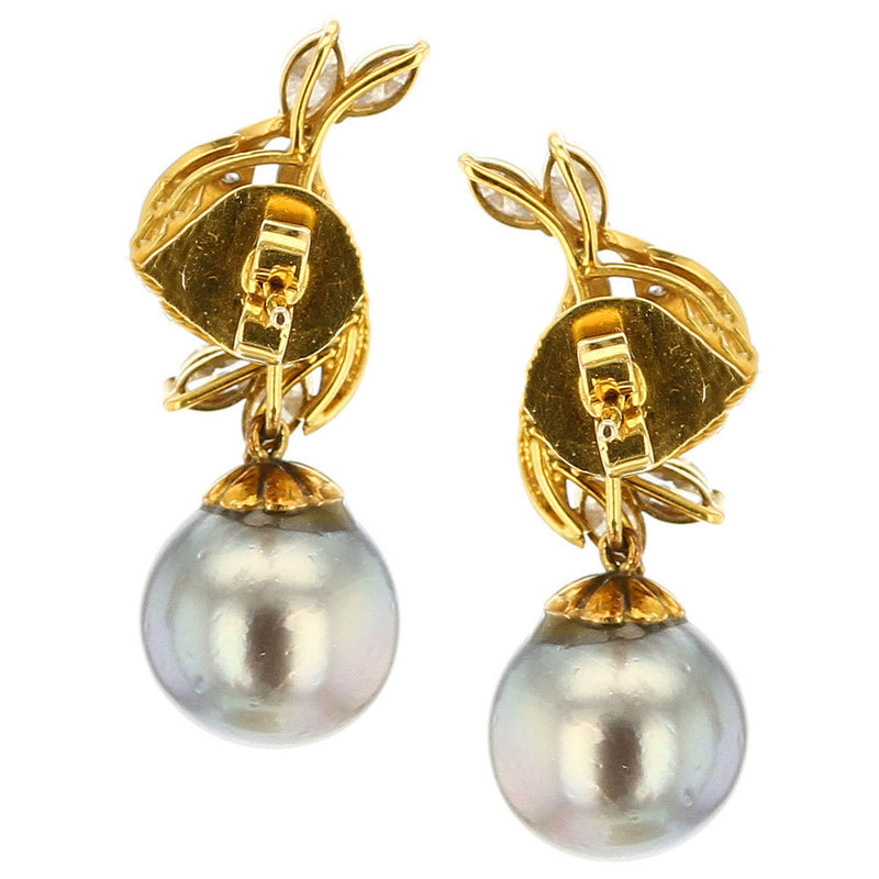 Gray Tahitian Cultured Pearl and Diamond Drop Earrings, Detachable, 14K Yellow Gold
