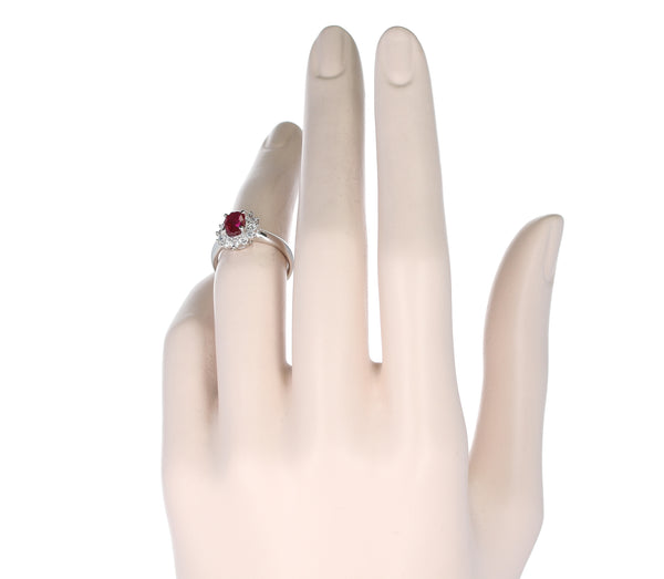 1.54 carat Oval Ruby Ring with Diamond Halo, Platinum