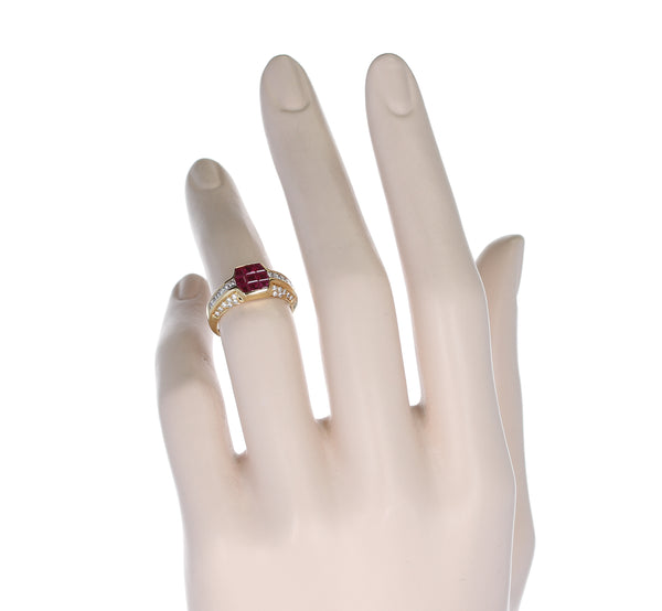 Octagonal Mystery Set Ruby and Diamond Ring, 18K Yellow Gold