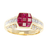 Octagonal Mystery Set Ruby and Diamond Ring, 18K Yellow Gold