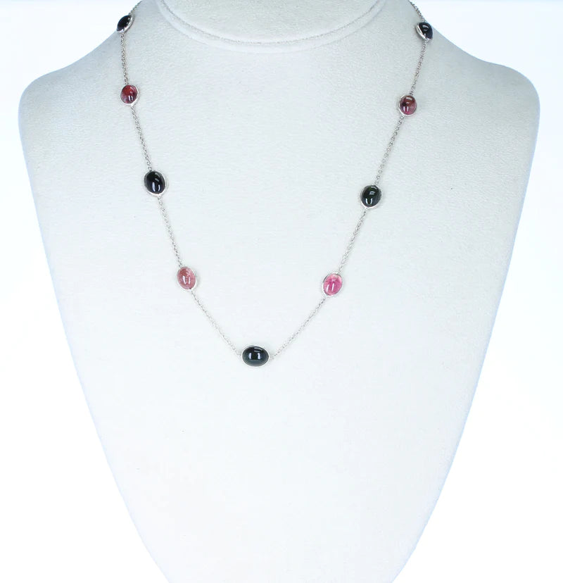 Dark Blue Sapphire Cabochon Necklace, Sterling Silver