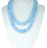 Large Aquamarine Smooth Beads with Pearl Clasp, 14K