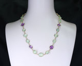 Amethyst and Green Prehnite Double Cabochon Fine 18K Yellow Gold Necklace