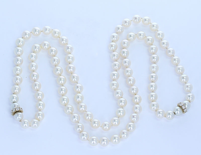 Pearl Beads Necklace with Diamond Discs