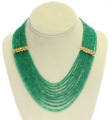 Fine Emerald Faceted Beads Necklace with Floral Emerald Designs, 18K Gold