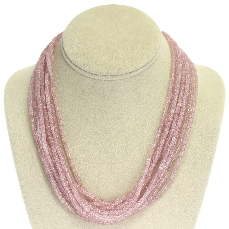 Natural Faceted Light Pink Sapphire Faceted Beads Choker Necklace,  18 Karat White Gold