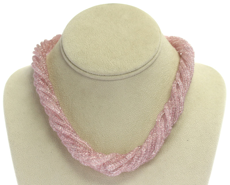 Natural Faceted Light Pink Sapphire Faceted Beads Choker Necklace,  18 Karat White Gold